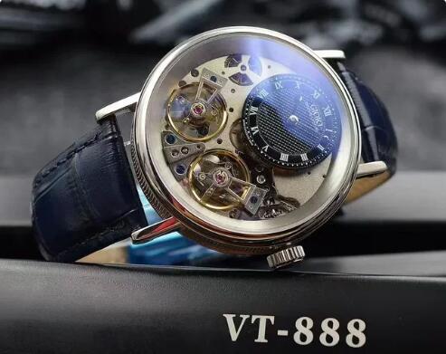 2023 New Mens Automatic Mechanical Watch Rose Gold Stainless Steel Black Leather 2 Tourbillions Rome Dial