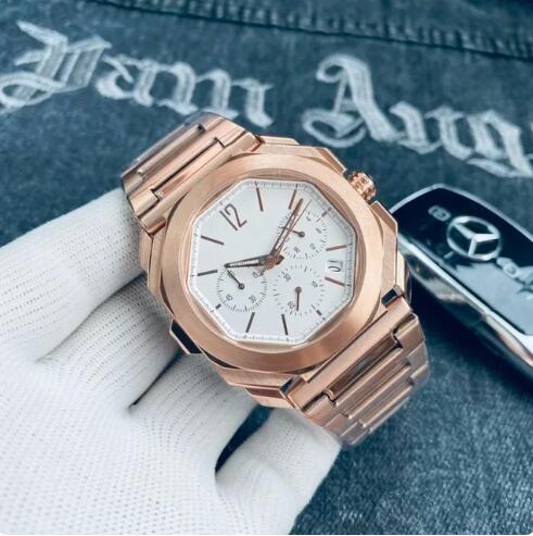 Luxury New Mens Quartz Chronograph Watch Rose Gold Black Steep Strap Fashion Watches