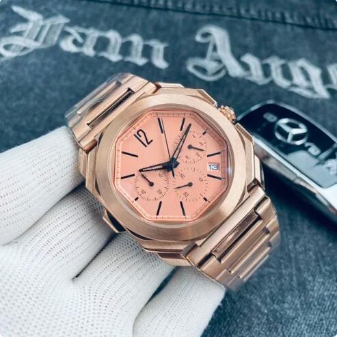 Luxury New Mens Quartz Chronograph Watch Rose Gold Black Steep Strap Fashion Watches