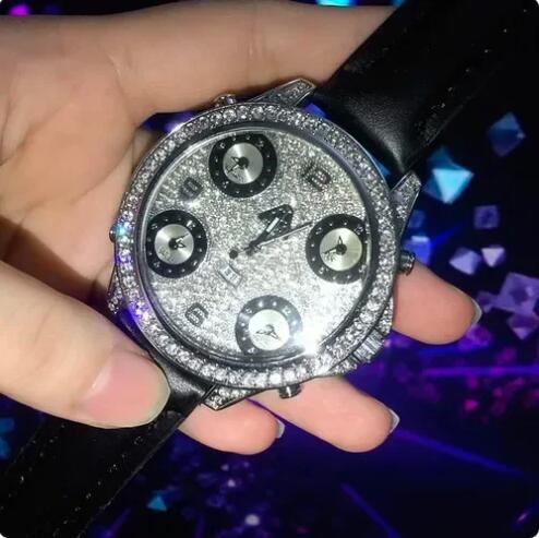 Luxury Mens Quartz Watch Stainless Steel Hiphop yellow Gold White Black Leather Full Iced Diamonds