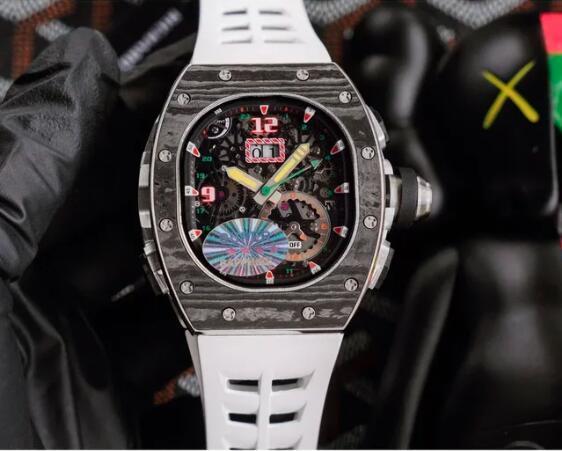 Luxury New Mens Automatic Mechanical Watch Black Red Rubber Carbon Fiber Sport Watches