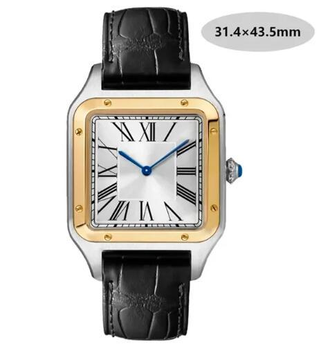 Luxury High Quality Lovers Quartz Watch Mens Women Fashion Square Leather Men Gold White Sapphire Wristwatch