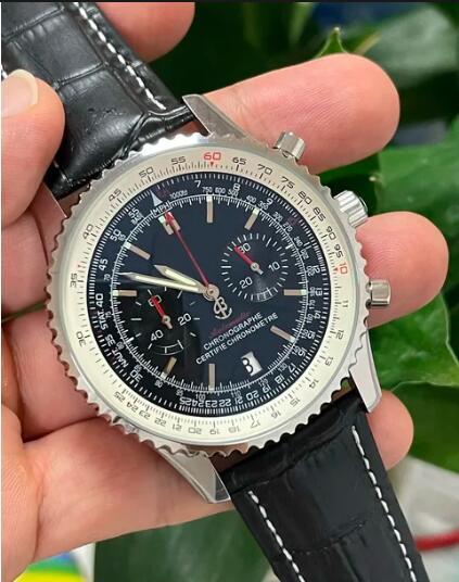 Luxury New Mens Quartz Watch Chronograph Black Blue Leather Relogio Masculino