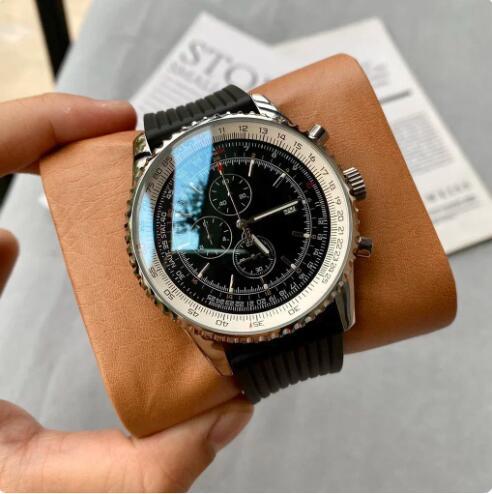 Luxury New Mens Quartz Chronograph Watch Black Rubber Strap Fashion Watches