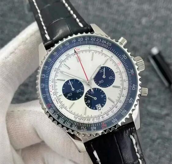Luxury New Mens Quartz Chronograph Calendar Aviation Pilots Watch Black Leather Green Blue Relogio Masculino