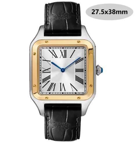Luxury High Quality Lovers Quartz Watch Mens Women Fashion Square Leather Men Gold White Sapphire Wristwatch