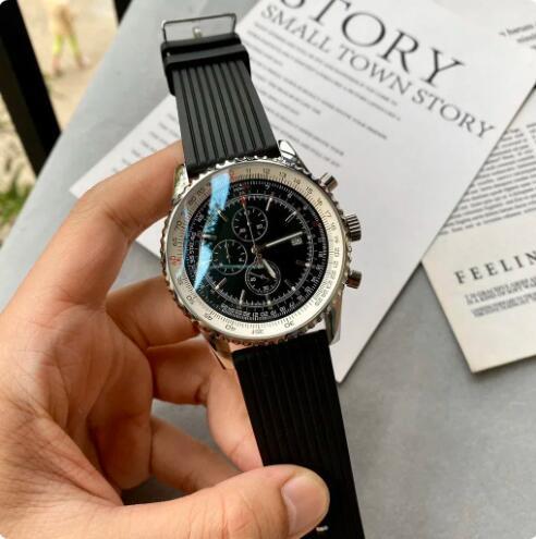 Luxury New Mens Quartz Chronograph Watch Black Rubber Strap Fashion Watches