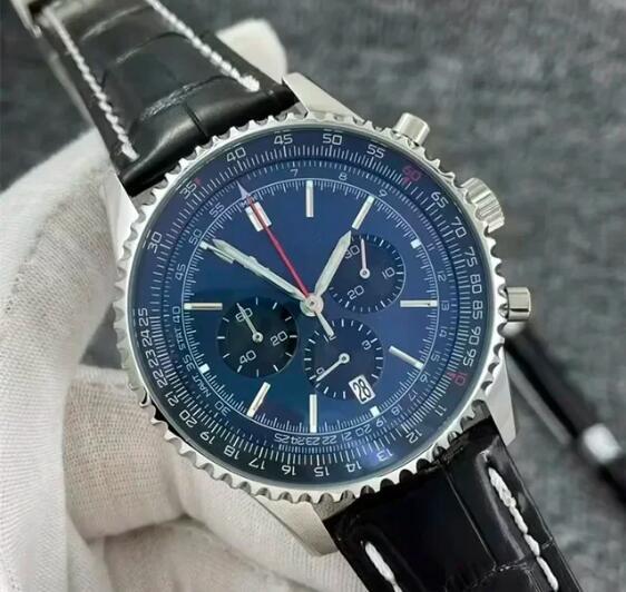 Luxury New Mens Quartz Chronograph Calendar Aviation Pilots Watch Black Leather Green Blue Relogio Masculino