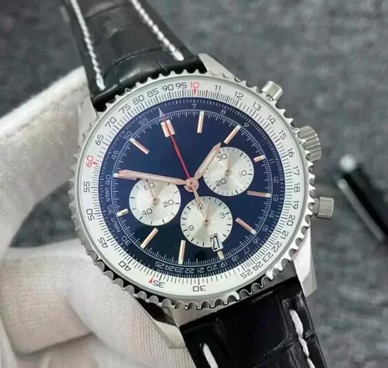 Luxury New Mens Quartz Chronograph Calendar Aviation Pilots Watch Black Leather Green Blue Relogio Masculino