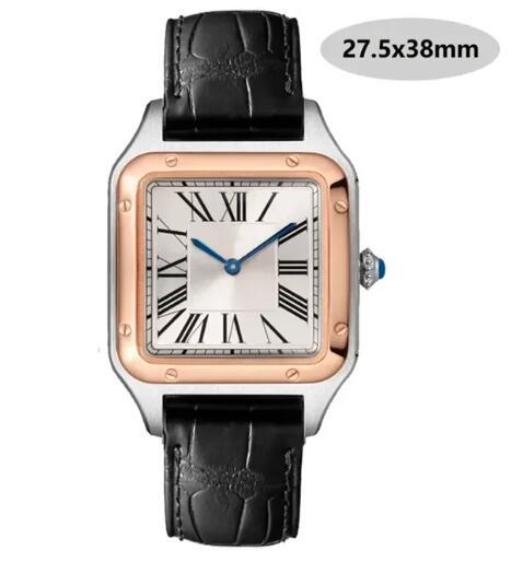 Luxury High Quality Lovers Quartz Watch Mens Women Fashion Square Leather Men Gold White Sapphire Wristwatch
