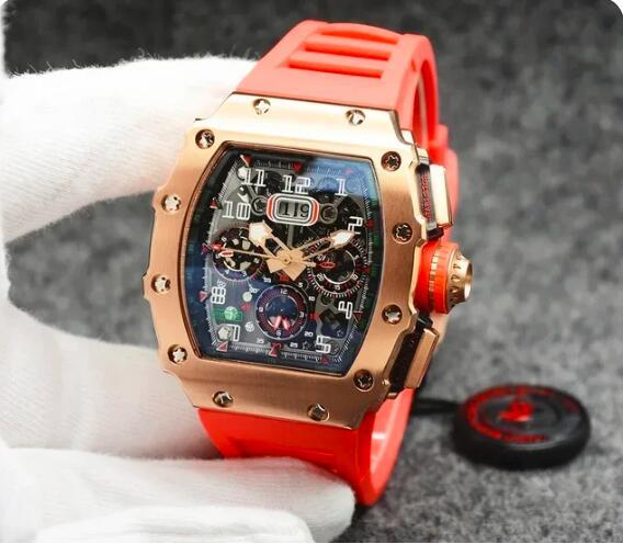 Luxury New Mens Automatic Mechanical Watch Skeleton Rose Gold Red Yellow Rubber Tonneau Sport Watches