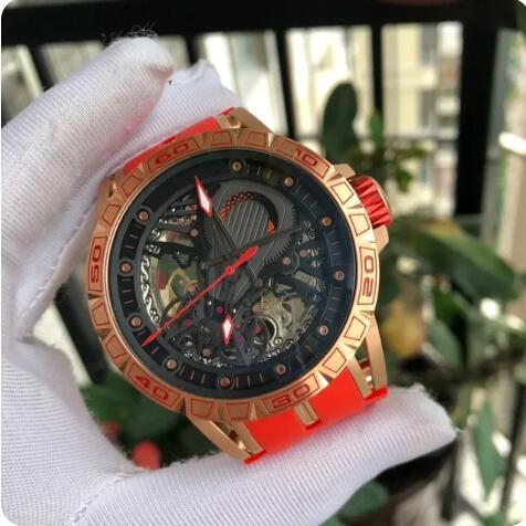 Luxury New Mens Mechanical Watch Automatic Rose Gold Blue Leather Rubber Tourbillion Fashion Watches
