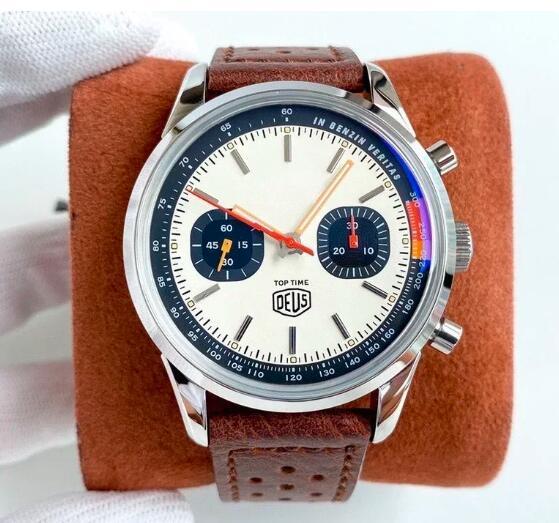 Luxury New Mens Mechanical Watch Automatic Chronograph ETA7750 Brown Leather Relogio Masculino