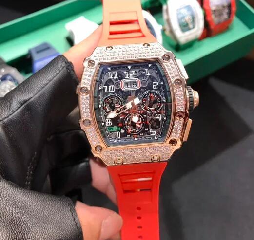 Luxury New Mens Automatic Mechanical Watch Iced Diamond Rose Gold Black Rubber Relogio Masculino