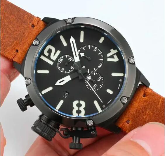 Luxury New Quartz Chronograph Mens Watch U U72 Chimera Brown Leather Orange Boat Reloj Hombre