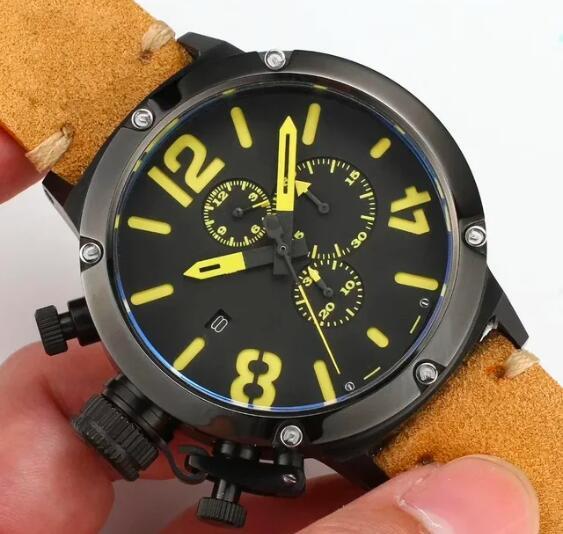 Luxury New Quartz Chronograph Mens Watch U U72 Chimera Brown Leather Orange Boat Reloj Hombre
