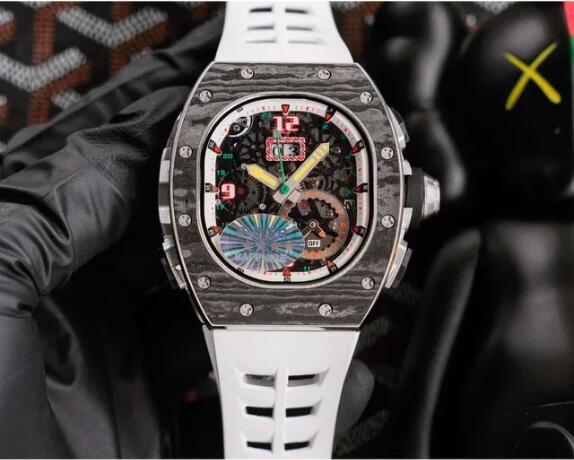 Luxury New Mens Automatic Mechanical Watch Black Red Rubber Carbon Fiber Sport Watches