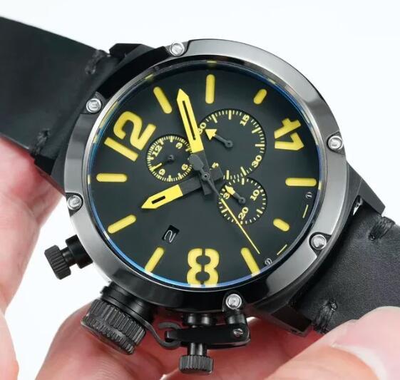 Luxury New Quartz Chronograph Mens Watch U U72 Chimera Brown Leather Orange Boat Reloj Hombre