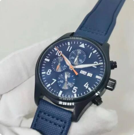 Luxury New Mens Mechanical Pilots Watch Automatic Blue Dial Canvas Black Brown Leather Relogio Masculino
