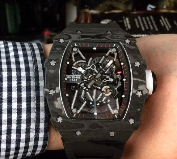 Luxury New Mens Automatic Mechanical Watch Black Carbon Fibre Black Rubber Sport Watches