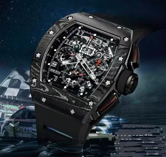 Luxury New Men Watch Carbon Fiber Flyback Automatic Mechanical Black Rubber Sport Watches