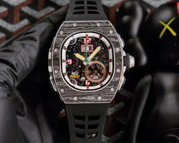 Luxury New Mens Automatic Mechanical Watch Black Red Rubber Carbon Fiber Sport Watches