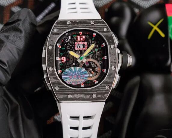 Luxury New Mens Automatic Mechanical Watch Black Red Rubber Carbon Fiber Sport Watches