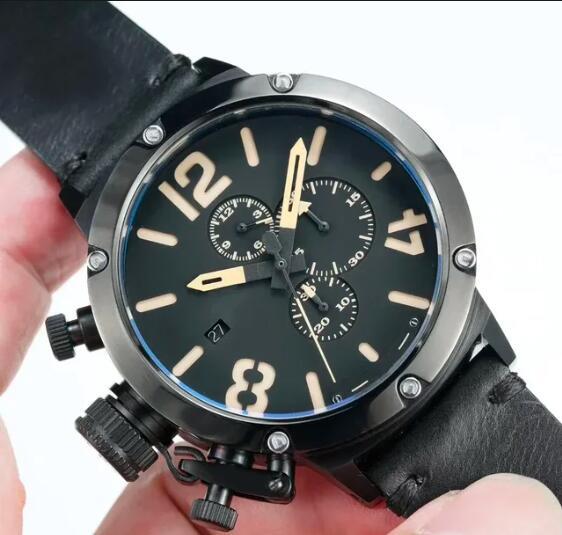 Luxury New Quartz Chronograph Mens Watch U U72 Chimera Brown Leather Orange Boat Reloj Hombre