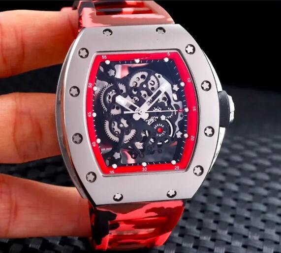 Luxury Mens Automatic Mechanical Watch Black Blue Rubber Stainless Steel Skeleton
