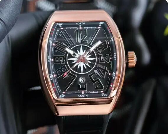 Luxury New Mens Automatic Mechanical Watch Black Blue Rubber Rose Gold V45 Fashion Watches