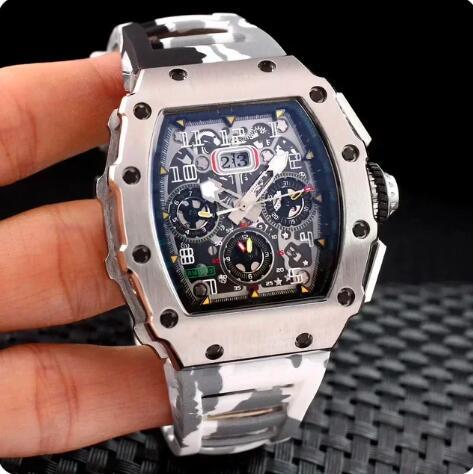Luxury Mens Automatic Mechanical Watch Stainless Steel Skeleton Red Blue Grey Camouflage Rubber