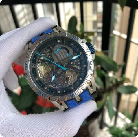 Luxury New Mens Mechanical Watch Automatic Rose Gold Blue Leather Rubber Tourbillion Fashion Watches
