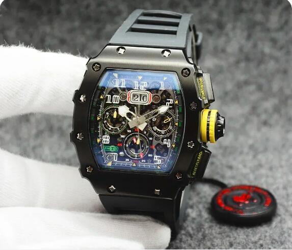 Luxury New Mens Automatic Mechanical Watch Skeleton Rose Gold Red Yellow Rubber Tonneau Sport Watches