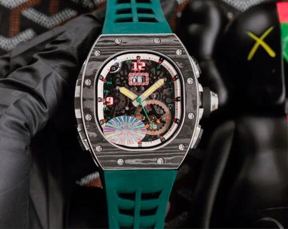 Luxury New Mens Automatic Mechanical Watch Black Red Rubber Carbon Fiber Sport Watches