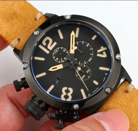 Luxury New Quartz Chronograph Mens Watch U U72 Chimera Brown Leather Orange Boat Reloj Hombre