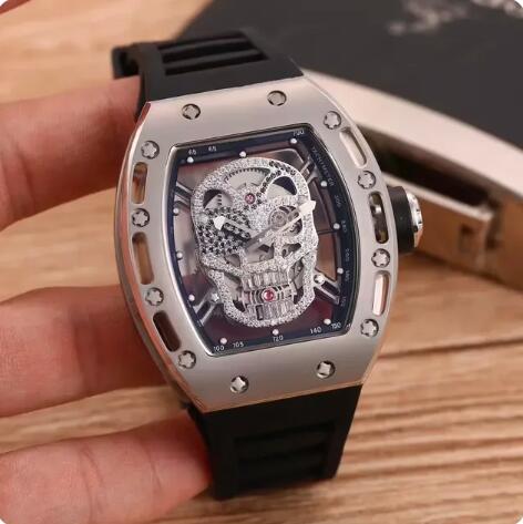 Luxury New Mens Sport Watch Rose Gold Automatic Mechanical Skull Diamonds Sport Watches