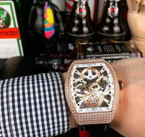 Luxury New Mechanical Mens Watch Automatic Rose Gold Diamonds Brown Leather Sport Watches