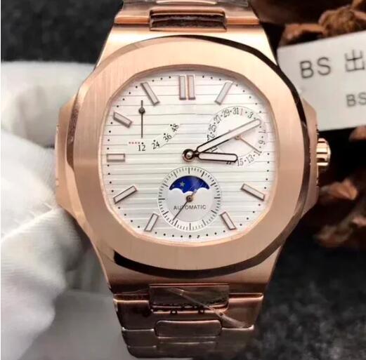 Luxury New Mens Mechanical Watch Automatic Rose Gold Moon Phase Black Blue Reloj Hombre
