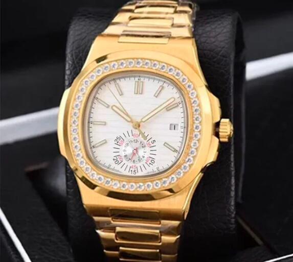Luxury New Mens Mechanical Watch Automatic Gold Dual Time Blue Dialmonds Bezel Relogio Masculino