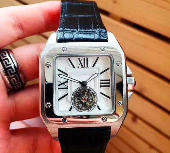 Luxury New Mens Mechanical Watch Automatic Rose Gold Brown Black Leather Tourbillion Fashion Watches