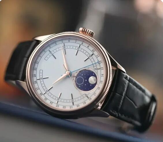 Luxury Mens Automatic Mechanical Watch Sapphire Cellini Moon Phase Silver Rose Gold Stainless Steel Black Leather 39mm