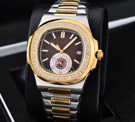 Luxury New Mens Mechanical Watch Automatic Gold Dual Time Blue Dialmonds Bezel Relogio Masculino