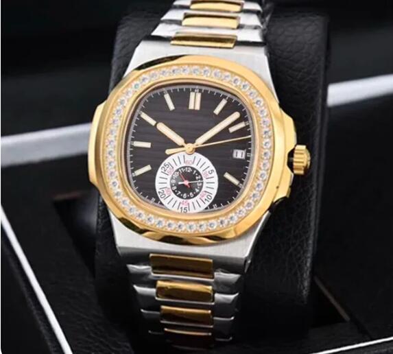 Luxury New Mens Mechanical Watch Automatic Gold Dual Time Blue Dialmonds Bezel Relogio Masculino