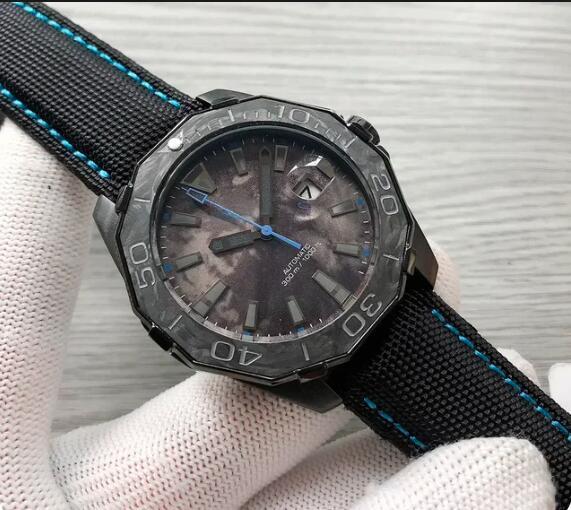 Luxury New Automatic Watch for Men Mechanical Watches Stainless Steel Rotatable Ceramic Black Canvas Leather Strap Sapphire