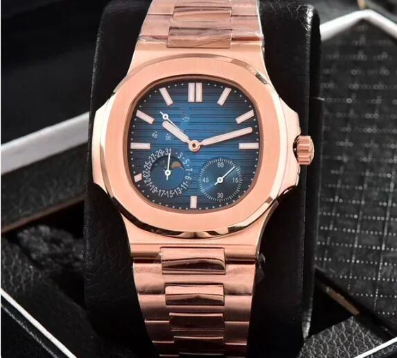 Luxury Men's Automatic Mechanical Power Watch 5712 Multifunctional Calendar Lunar Image Energy Storage Display Transparent