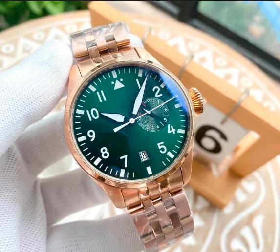Luxury New Mens Big Pilots Watch Automatic Mechanical Green Dial Steel Strap Sport Watches