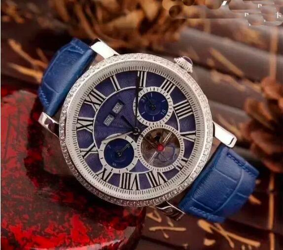 Luxury New Mens Mechanical Automatic Watch Black Blue Diamond Leather Tourbillion Sport Watches