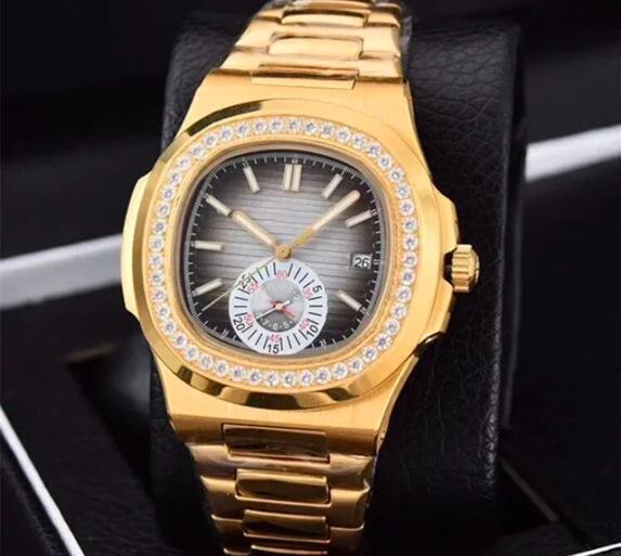 Luxury New Mens Mechanical Watch Automatic Gold Dual Time Blue Dialmonds Bezel Relogio Masculino