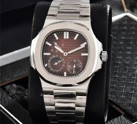 Luxury Men's Automatic Mechanical Power Watch 5712 Multifunctional Calendar Lunar Image Energy Storage Display Transparent