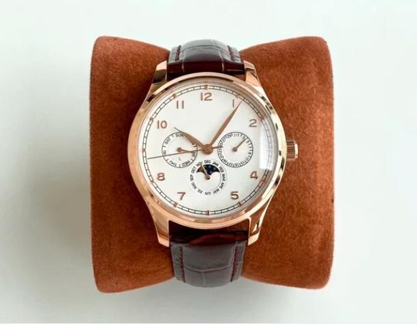 Luxury New Mens Automatic Mechanical Watch Rose Gold Blue White Dial Leather Strap Sport Watches